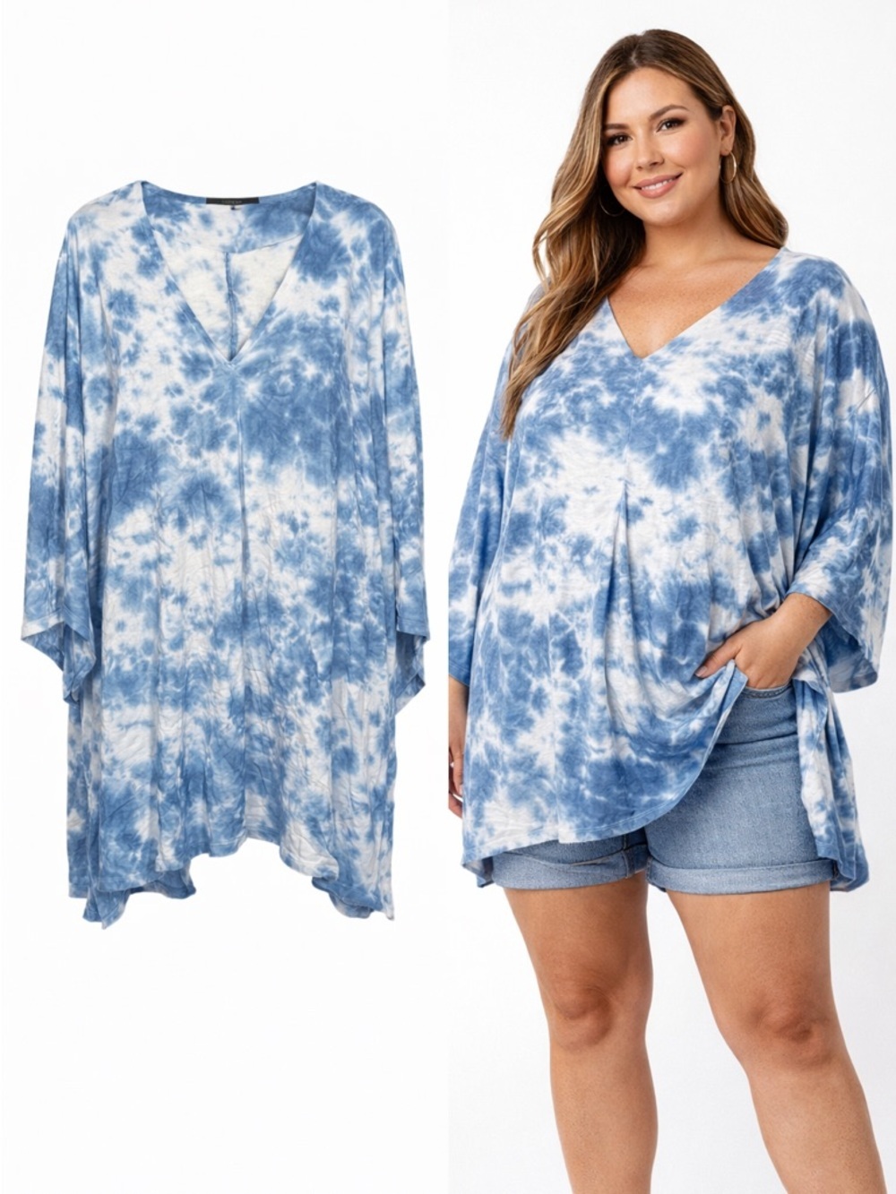 Marc New York Andrew Marc Blue Tie Dye Tunic Top | Boho Flowy Rayon | Size 3X